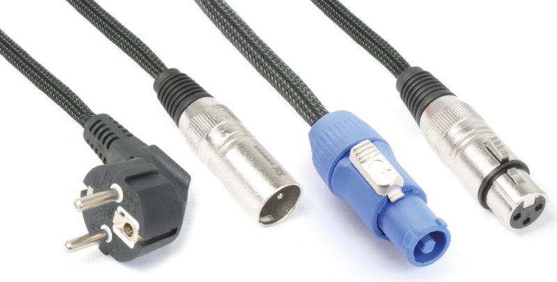 CX08-20 Lys Kombi Kabel Schuko - XLR M / Powerconnector A - XLR F 20m