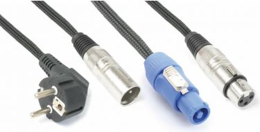 CX08-20 Lys Kombi Kabel Schuko - XLR M / Powerconnector A - XLR F 20m